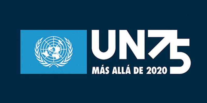 Logo Naciones Unidas en su Día Nacional ONU75 aniversario