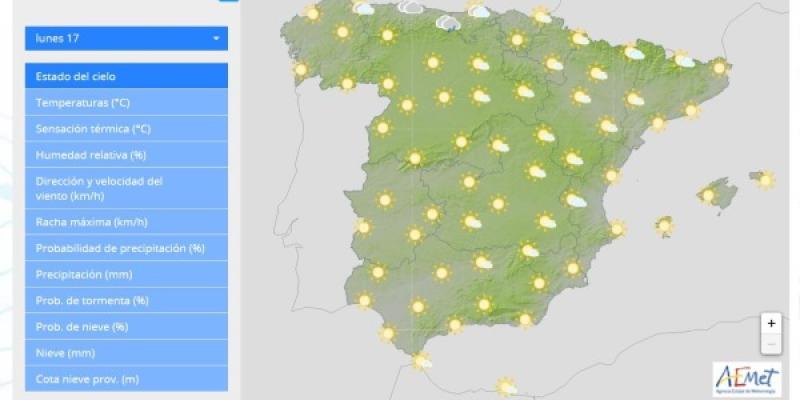 Imagen de la predicción del tiempo para este lunes, 17 de julo