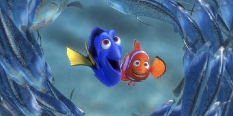 Caricatura de los peces protagonistas en Buscando a Nemo Especies de peces como Dory y Nemo de Disney