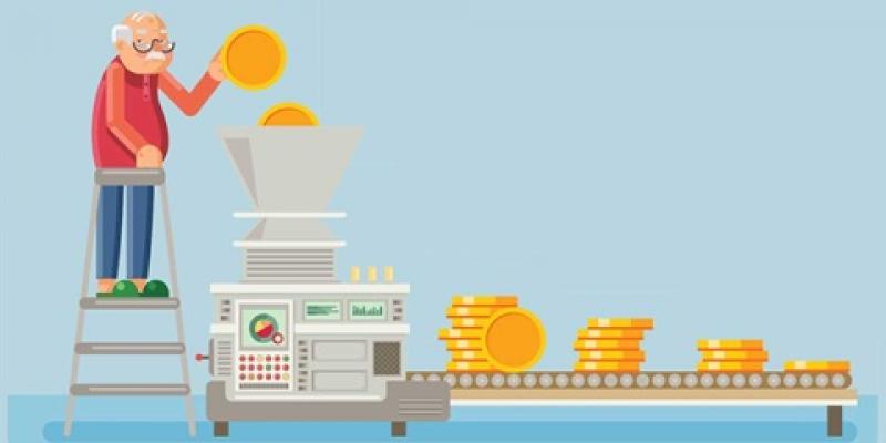 Cómo funcionan los planes de pensiones Infografía sobre una persona mayor metiendo dinero en su plan de pensiones / OCU