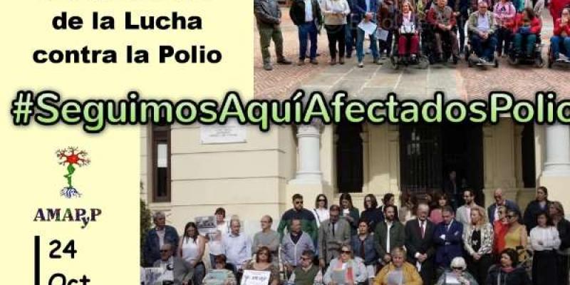 Polio / AMAPyP Lectura del Manifiesto de AMAPyP frente al Ayuntamiento de Málaga, año 2019