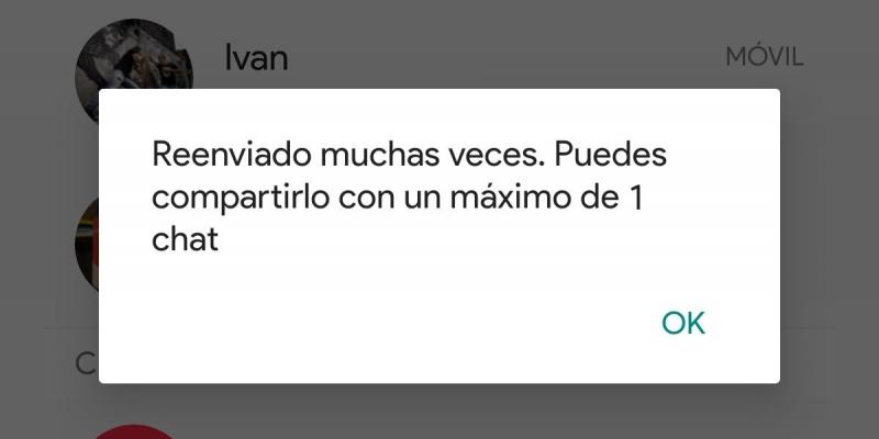 Imagen de Xataka Aviso que aparece al intentar compartir un mensaje viral a más de una persona.