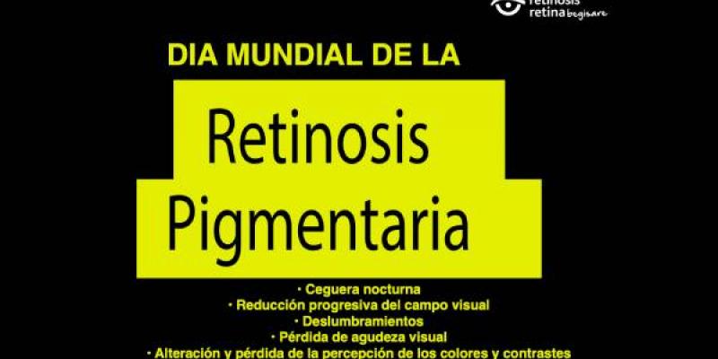 Retinosis / Asociación Retina Begisare En fondo negro y letras amarillas, se lee Retinosis Pigmentaria