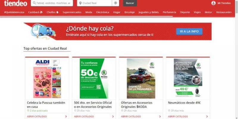 Página web de tiendeo, donde se ve la cola de los supermercados