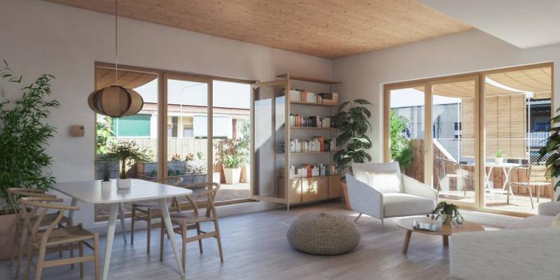 Interior de una vivienda de Talco /  EcoHabitar