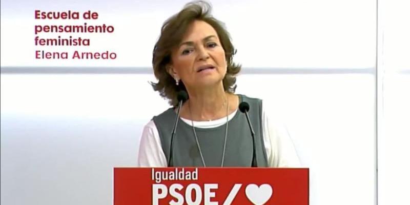 La unidad feminista nos hace fuertes/ Servimedia Carmen Calvo pidiendo la unidad feminista
