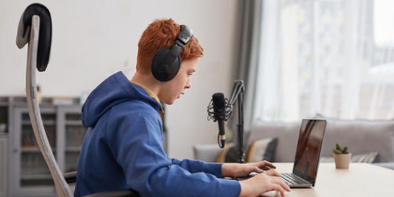 Imagen de un joven jugando al ordenador/envatoelements AEVI muestra la enseñanza desde el ámbito educativo y de los videojuegos