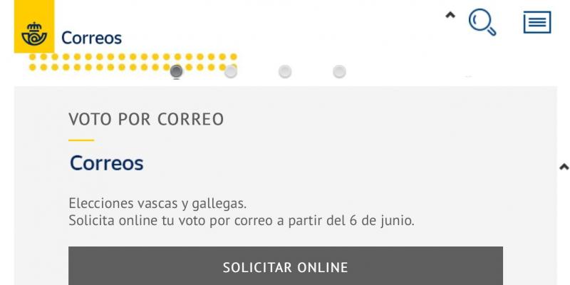 Captura de pantalla de la web de Correos