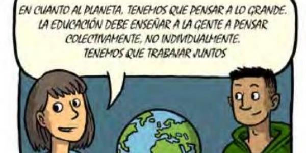 Viñeta de un comic sobre educación sostenible 