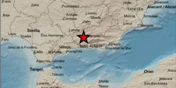 Mapa de la zona de Granada donde se producen los terremotos 