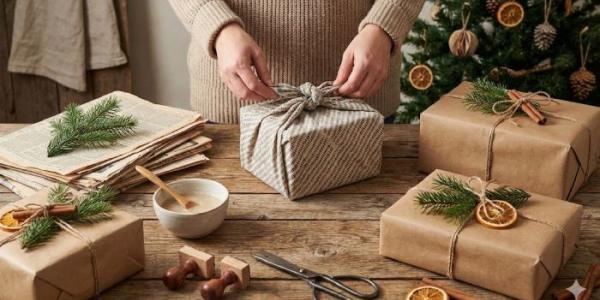 mujer envolviendo regalos sin plástico