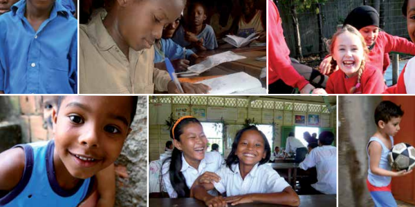 Niños de diferentes países recibiendo una educación inclusiva