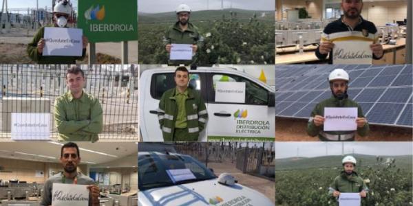 Los empleados de Iberdrola con carteles de ánimo