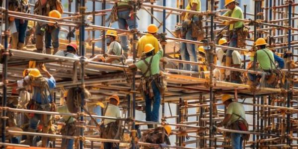 Trabajadores en un andamio 