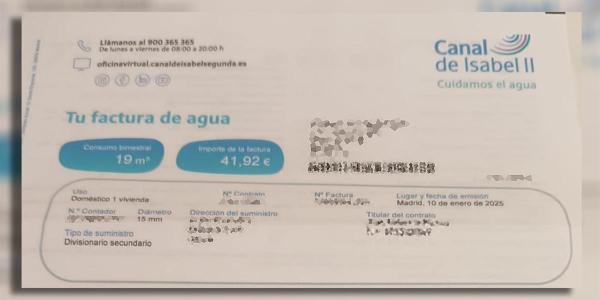 Ejemplo de factura del agua