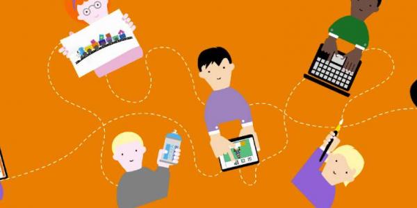 Infografía con personas trabajando en las nuevas tecnologías de Orange