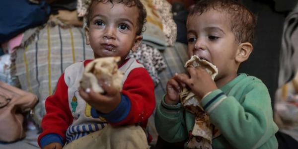 Dos niños gazatíes amenazados por la hambruna en la Franja. 