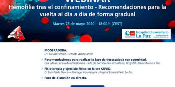 ASHE Madrid y el Hospital Universitario La Paz han organizado un seminario sobre la hemofilia tras el confinamiento
