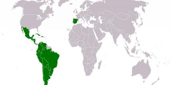 Mapa en el que se ve Iberoamerica y España