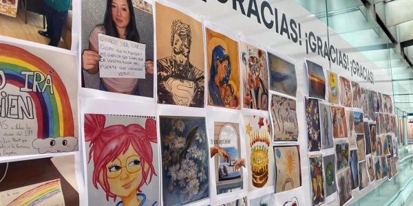 La Fundación Cofares lleva al hospital de Ifema un mural de dibujos solidarios.