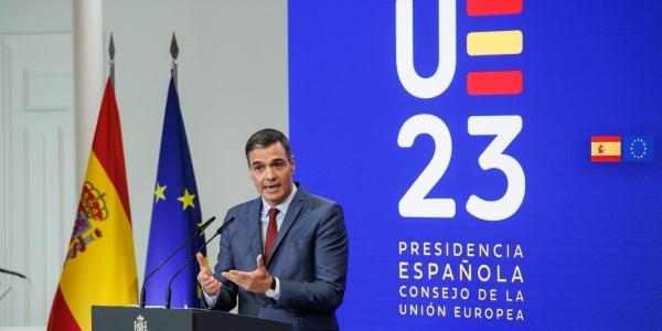 Pedro Sánchez en la presentación de la presidencia española en la UE