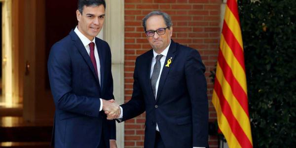 Imagen de archivo de un encuentro del presidente catalán Quim Torra y Pedro Sánchez en Moncloa.