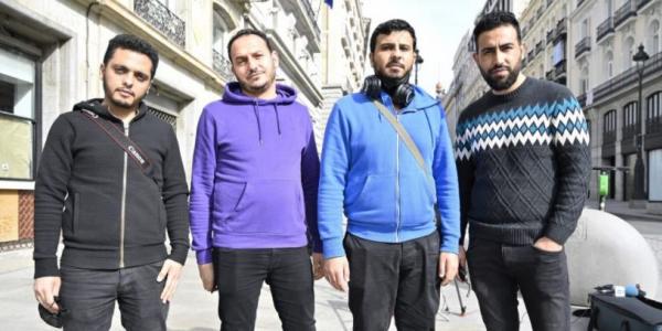 De izquierda a derecha: los periodistas Okba Mohamed, Ayham Al-Ghareeb, Moussa al Jamaat y Muhammed Subat. // EFE