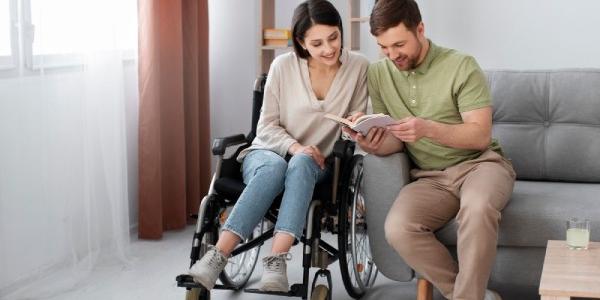 Una mujer con discapacidad, en su casa junto a su pareja