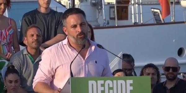 El presidente de Vox, Santiago Abascal, en la mitin celebrado en El Ejido (Almería).